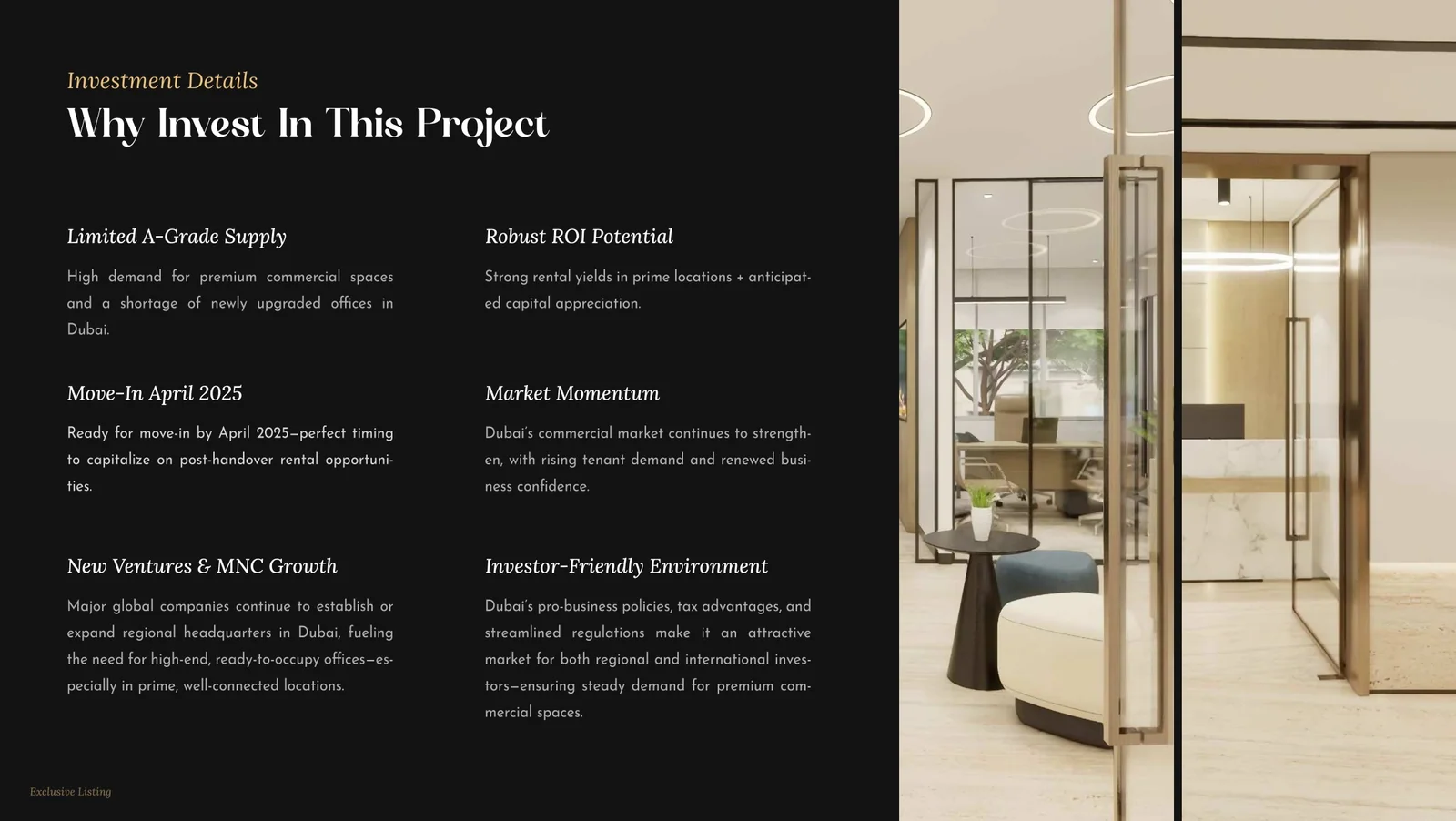 Investment rationale spread from the I Rise Tower sales presentation.