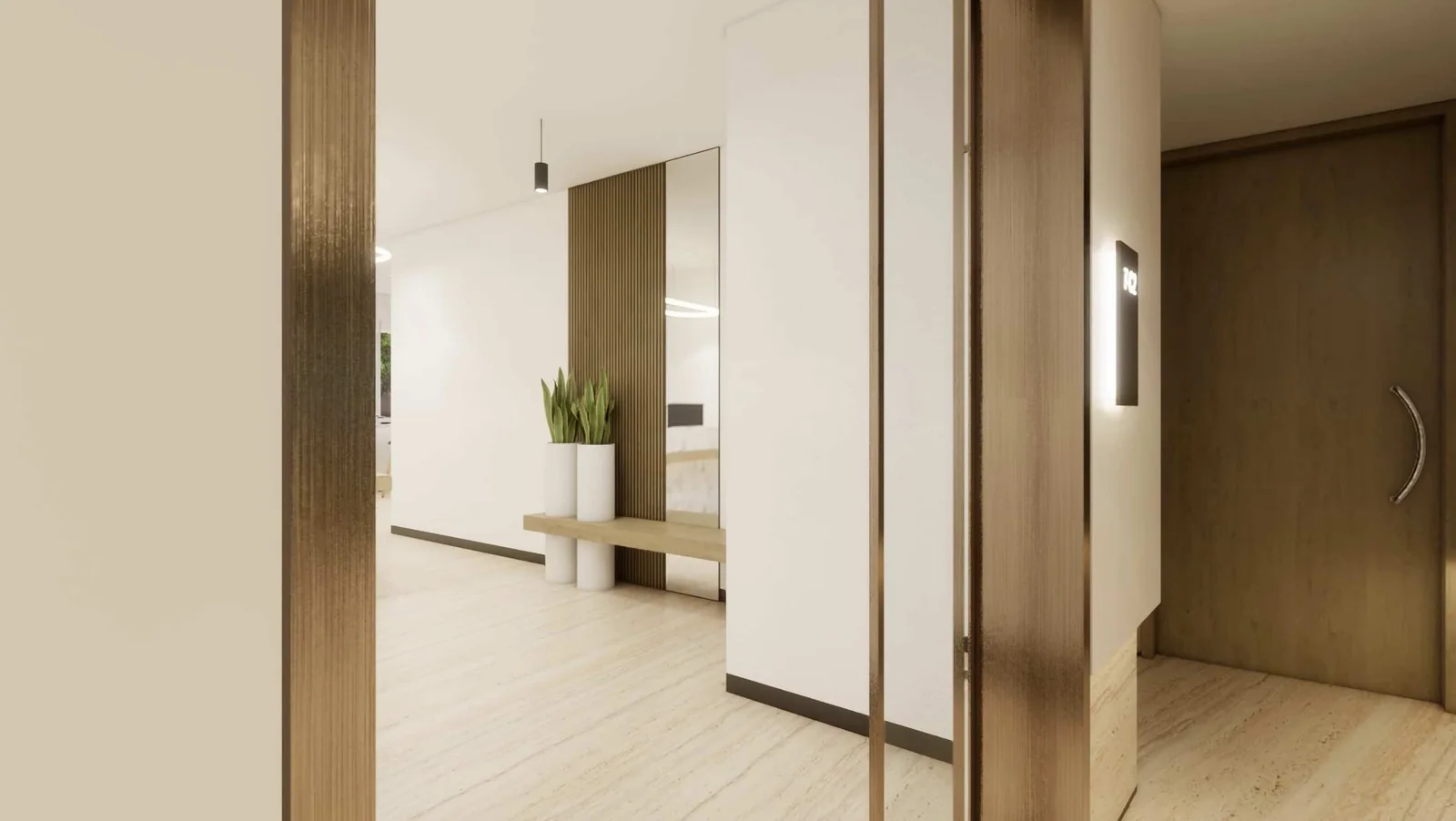 Architectural visualisation of a fitted office corridor on the seventh floor of I Rise Tower.